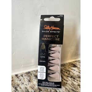 Sally Hansen 24 Press on Nails With Glue Coffin Shape Black Tip French Tw